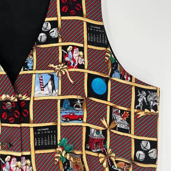 Nicole Miller Holiday Vest Womens L Silk Santa Naughty Christmas Limited Edition - Picture 5 of 6